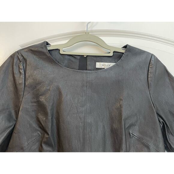 Milly Blouse Womens Size 8 Black Lambs Leather Dressy Holidays Office Siren - Picture 2 of 9